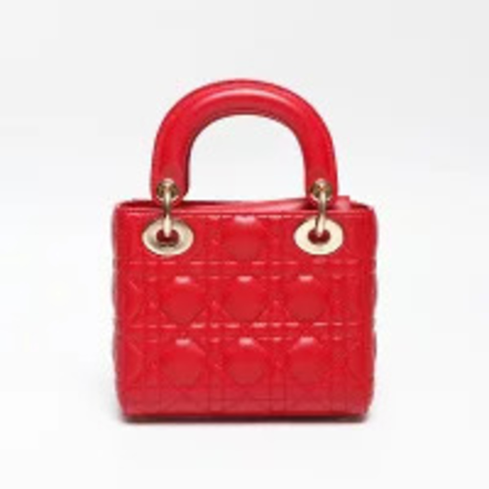 Dior  Bag Lambskin Christian Lady Shoulder Red
